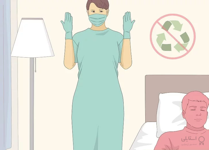 پوشیدن دستکش و لباس یکبار مصرف هنگام مراقبت از بیمار