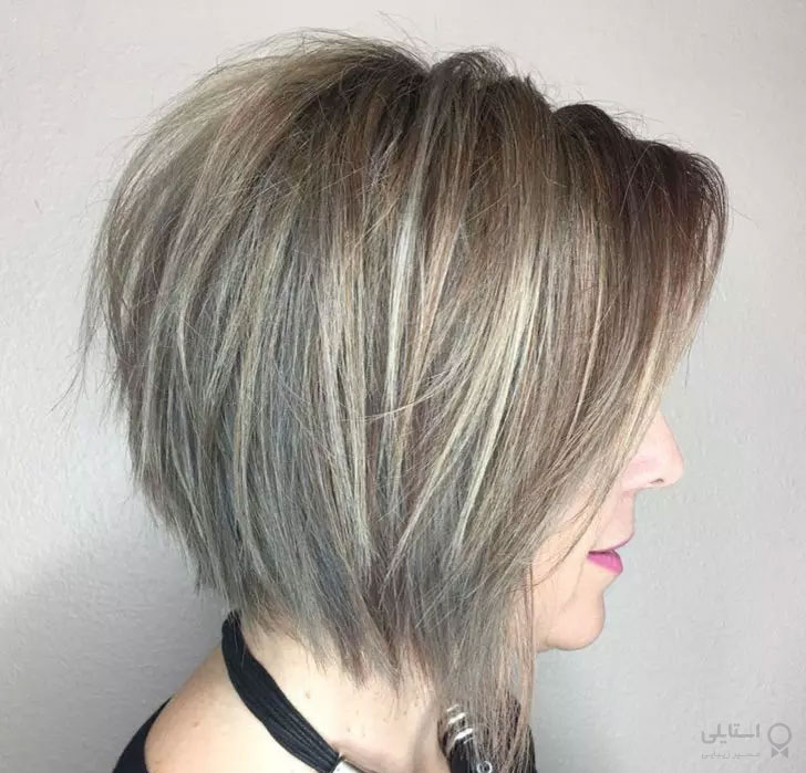 مدل موی  باب نازک آشفته با بالیاژ خاکستری