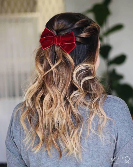 موی نیمه جمع با پاپیون مخملی