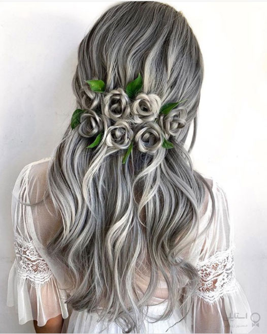 موی نیمه جمع و شینیون برای موهای نازک - موی نیمه جمع گلدار