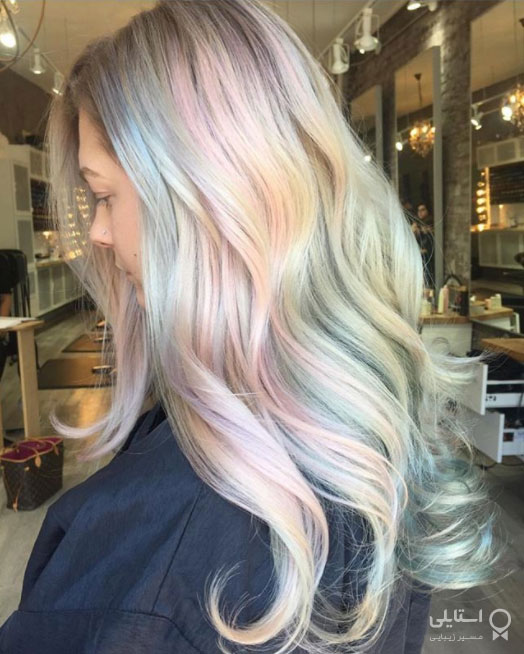 مدل رنگ موی هولوگرافیکی که باعث می شود ظاهری رنگین کمانی داشته باشید -رنگ موی صدفی مرواریدی