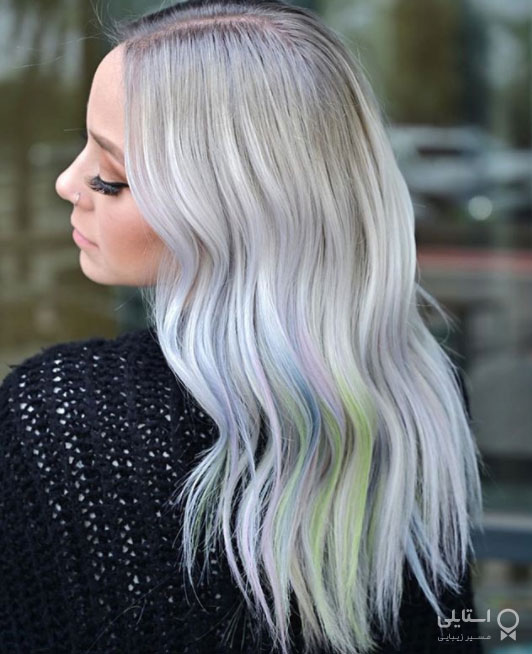 مدل رنگ موی هولوگرافیکی که باعث می شود ظاهری رنگین کمانی داشته باشید - مدل رنگ هولوگرافیکی روی لبه‌ی مو